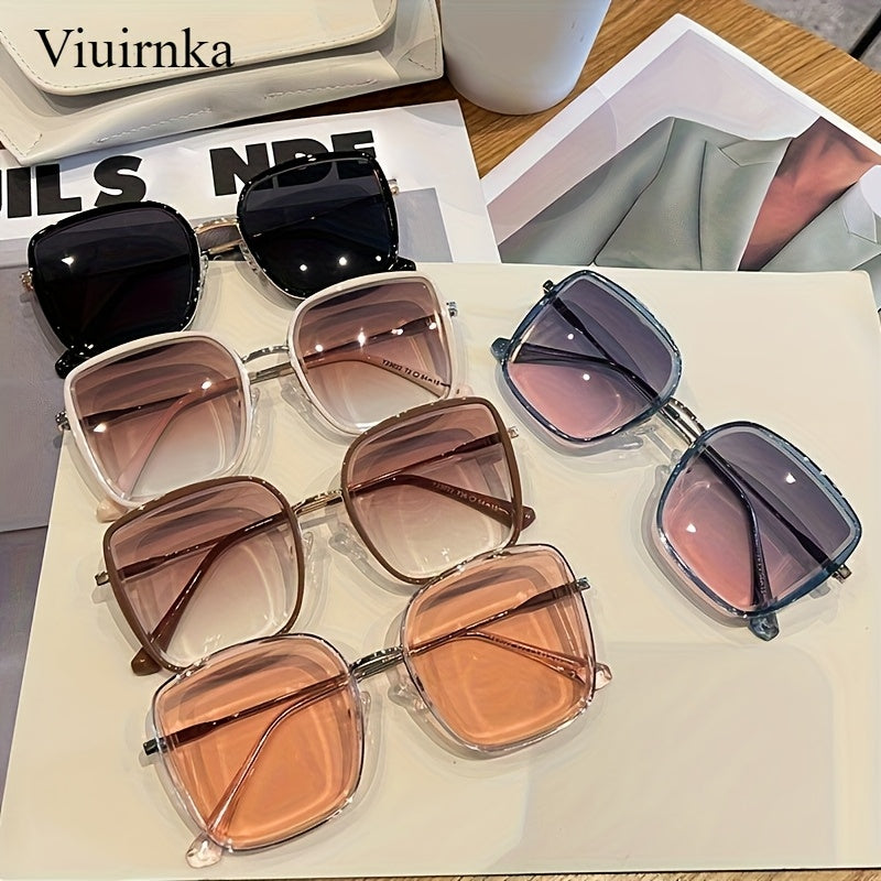 Oversized Square Gradient Sunglasses for Women Men, UV400 Protection Lenses, Trendy Unisex Fashion Eyewear for Driving Beach Vacation Travel Cruise — Rice White Black Pink Blue Tea