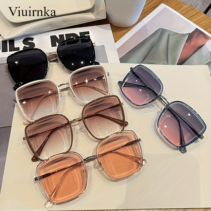 Oversized Square Gradient Sunglasses for Women Men, UV400 Protection Lenses, Trendy Unisex Fashion Eyewear for Driving Beach Vacation Travel Cruise — Rice White Black Pink Blue Tea