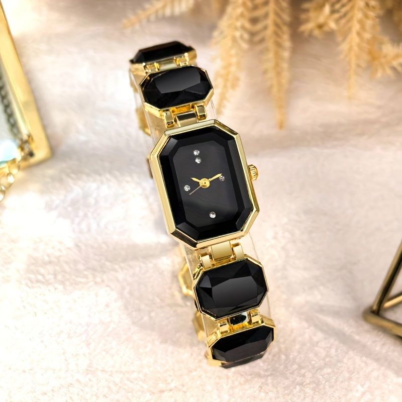 5pcs Women'S Watch Set, Simple and Fashionable Light Luxury Elegant Versatile Square Multi-Color Alloy Chain Watch with Rhinestone Square Jewelry Set, Suitable for Daily Decoration Wear