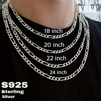 925 Silver Figaro Chain Necklace 6mm - Genuine Sterling Silver Unisex Necklace for Men & Women, 22 to 24 Inch, Fashionable Versatile Jewelry, Gift Box Included