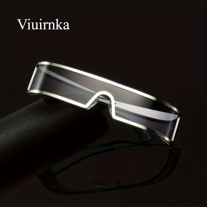 Cyberpunk Metal Wraparound Glasses for Men – Wide Temple Futuristic Design with Case, Lightweight Street Style Fashion Eyewear, Perfect Halloween & Christmas Gift for Cool Event Wear