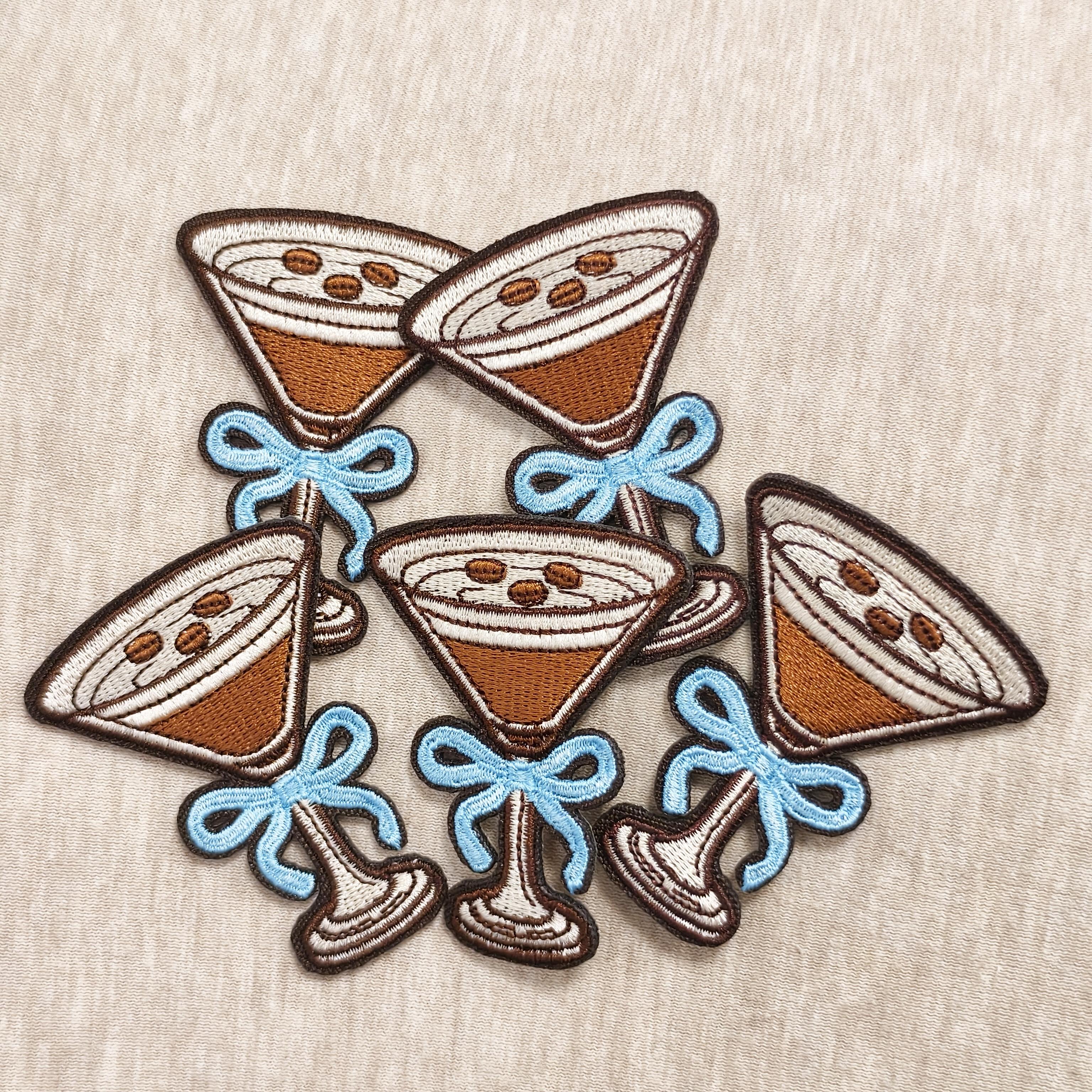 5pcs Vintage Espresso Martini Embroidered Patch - Polyester, Casual Style for Clothing, Backpacks & Jackets - Perfect DIY Gift for Christmas, Thanksgiving, Coffee, Hat, Accessories