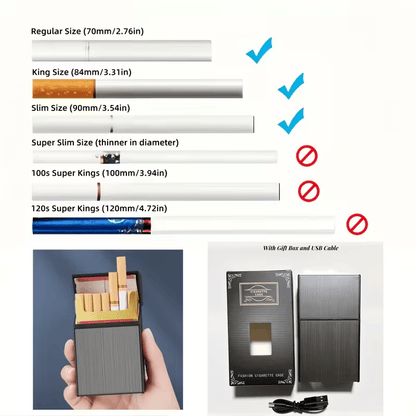 Lighters & Smoking Accessories - Rechargeable Lighter with Integrated Cigarette Case Windproof Electric - product detail view