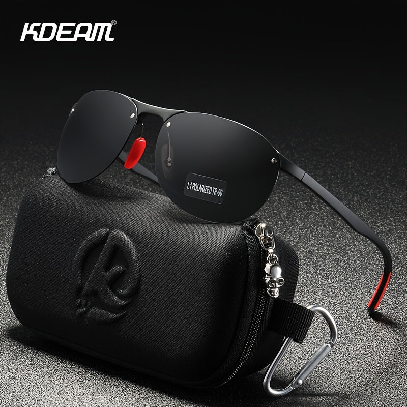 Photochromic Polarized Sunglasses Frameless Oval - TR90 Lightweight Auto-Darkening Mirrored UV400 Lens Men Women Driving Cycling with Hard Case