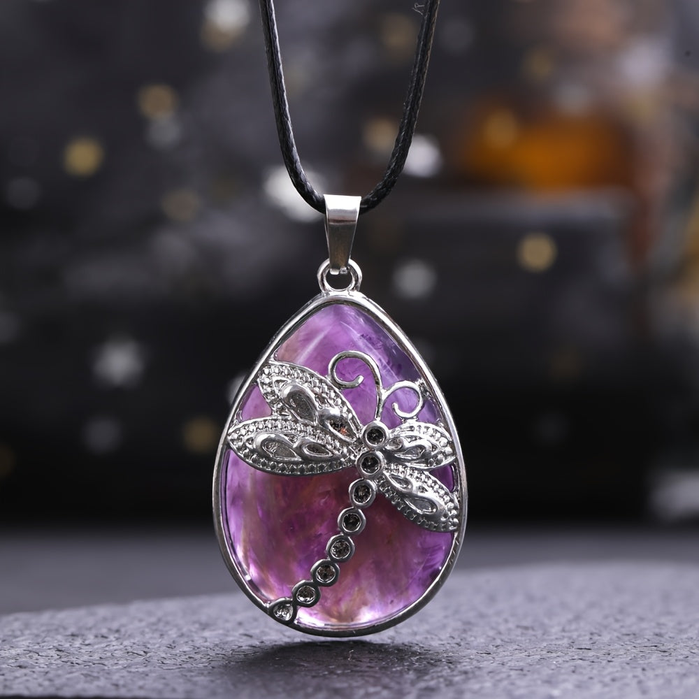10pcs Dragonfly Pendant Necklace Set, Natural Water Drop Shaped-5pcs Pendant with 5pcs Adjustable Necklace Rope Can Be Used to Give Your Female