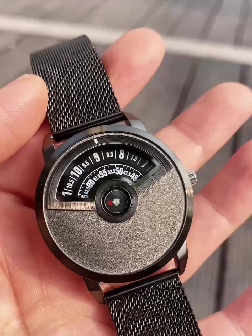 Minimalist No-Hands Quartz Watch with Stainless Steel Strap - Contemporary Industrial Design Unisex Wristwatch for Men & Women, Unique Sleek Timepiece for Everyday & Formal Wear