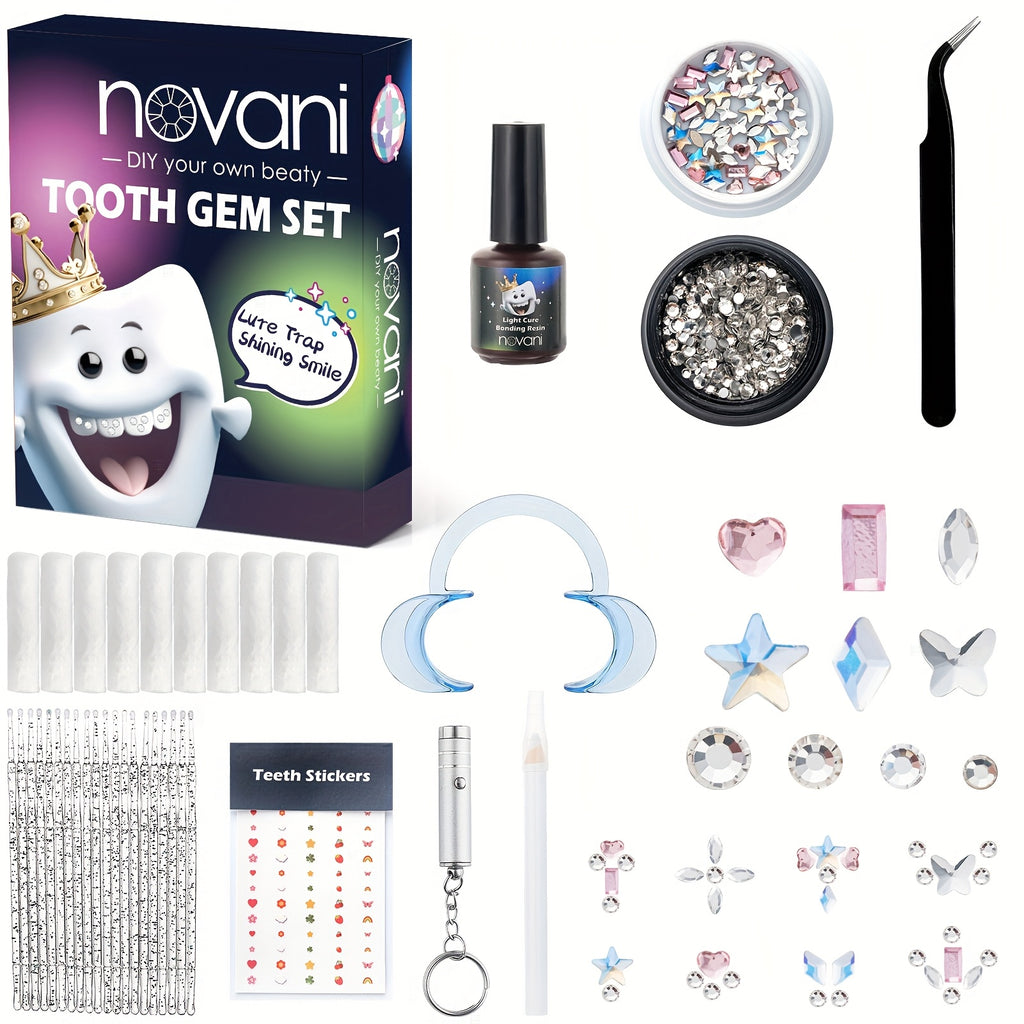 [Professional Tooth Gem Kit] WATRA Professional 260pcs Premium Multi Shaped Artificial Crystal Tooth Gem Kit | 2D Flat, Elegant Flat Back Crystals with Professional Applicator for A Chic, Refined Look, Grillz