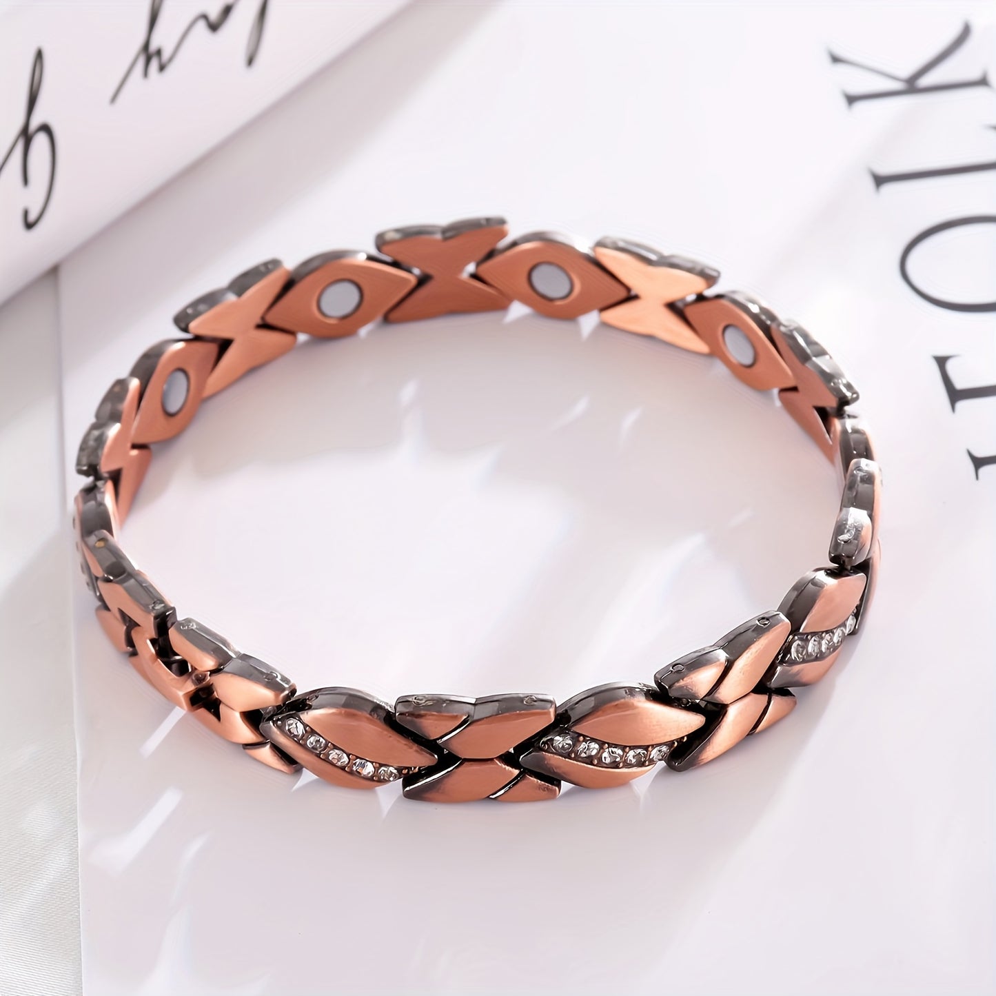 Copper Magnetic Bracelet for Women 2 Pack - 3500 Gauss Pure Copper Vintage Magnetic Therapy Bracelets Set, Elegant Gift for Birthday Mothers Day Christmas Valentine's Day Bronze Silver