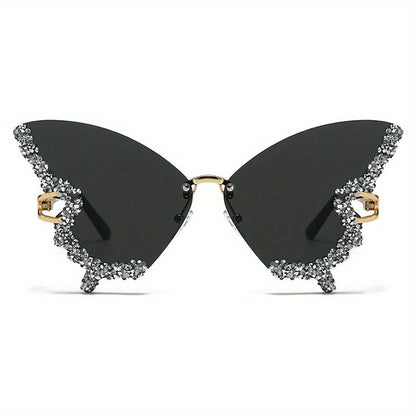 Butterfly Glasses Rhinestone Rim Women Sparkling Glamorous Decorative Fashion Eyewear PC Lens Elegant Statement Piece Parties Events Photo Shoots Bachelorette Gift