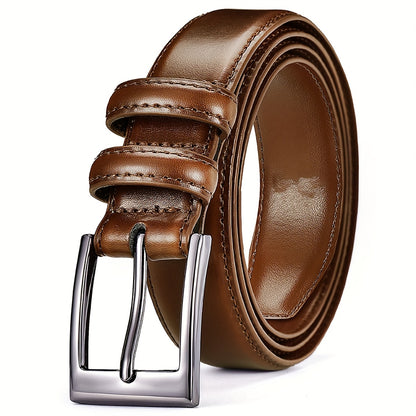 Men's Genuine Leather Belt with Gift Box - Zinc Alloy Golden Buckle Dress Belt for Jeans & Trousers, Perfect Gift for Dad & Husband, Black Brown Caramel 96-126cm