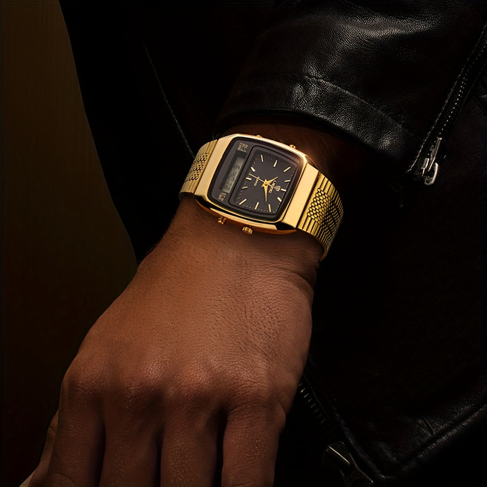 LIEBIG Dual-Display Quartz Watch for Men Women — Luxury Business Wristwatch with Digital Analog Display, Elegant Gift Box, Golden & Black Dial