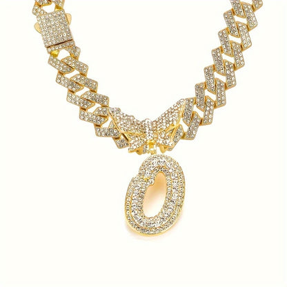 Cuban Link Chain Necklace - Initial Letter for Men Women - with Butterfly Alphabet Pendant A-Z, Gold & - product detail view