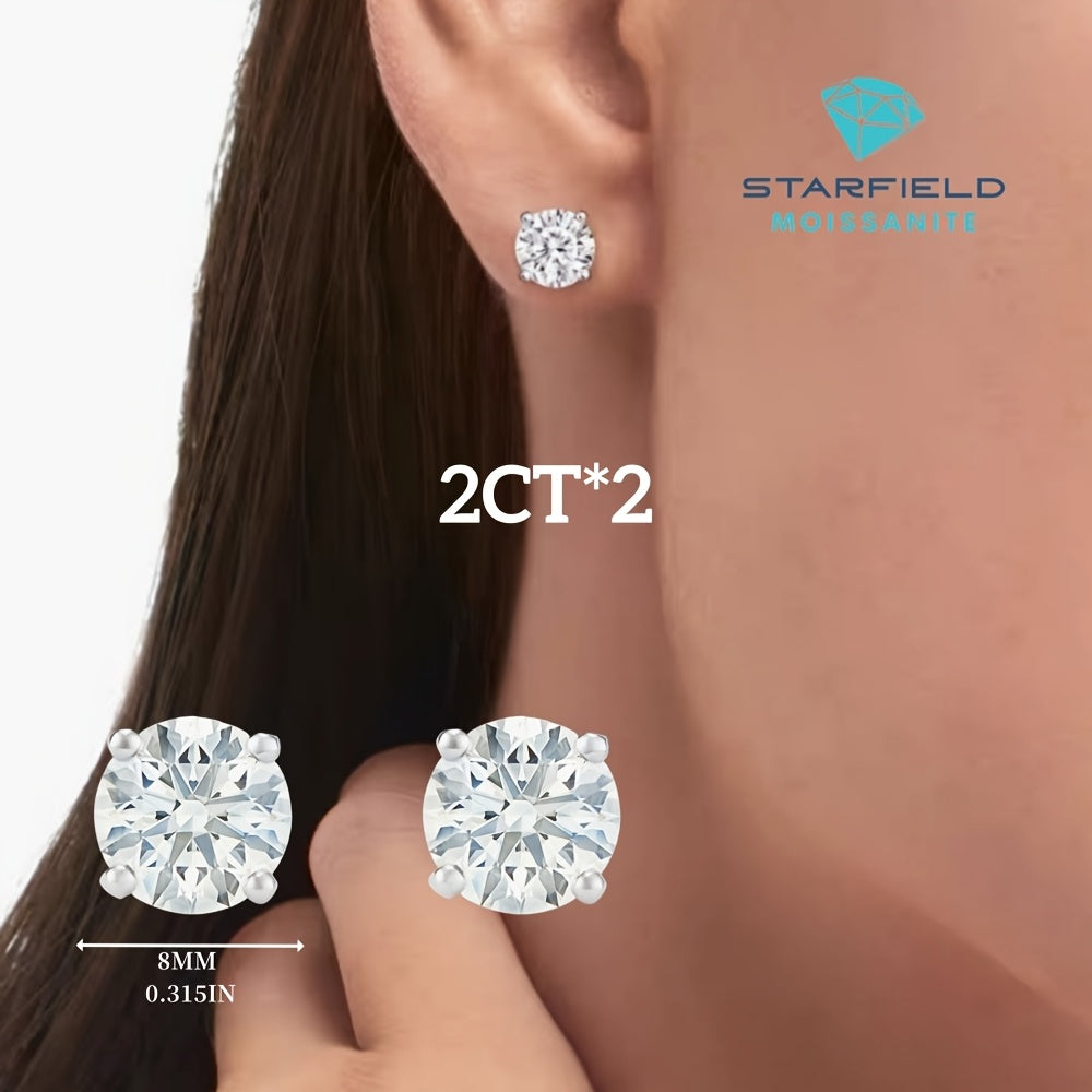 Classic Moissanite Stud Earrings, 0.5CT/1CT/2CT/3CT/5CT*2, D Color VVS1, S925 Sterling Silver. Ideal Gifts for Birthday, Mother's Day, Wedding, with GRA, Velvet Pouch, Silver Polishing Cloth & Ear Backs, Total Weight Of The Product (4.06g)