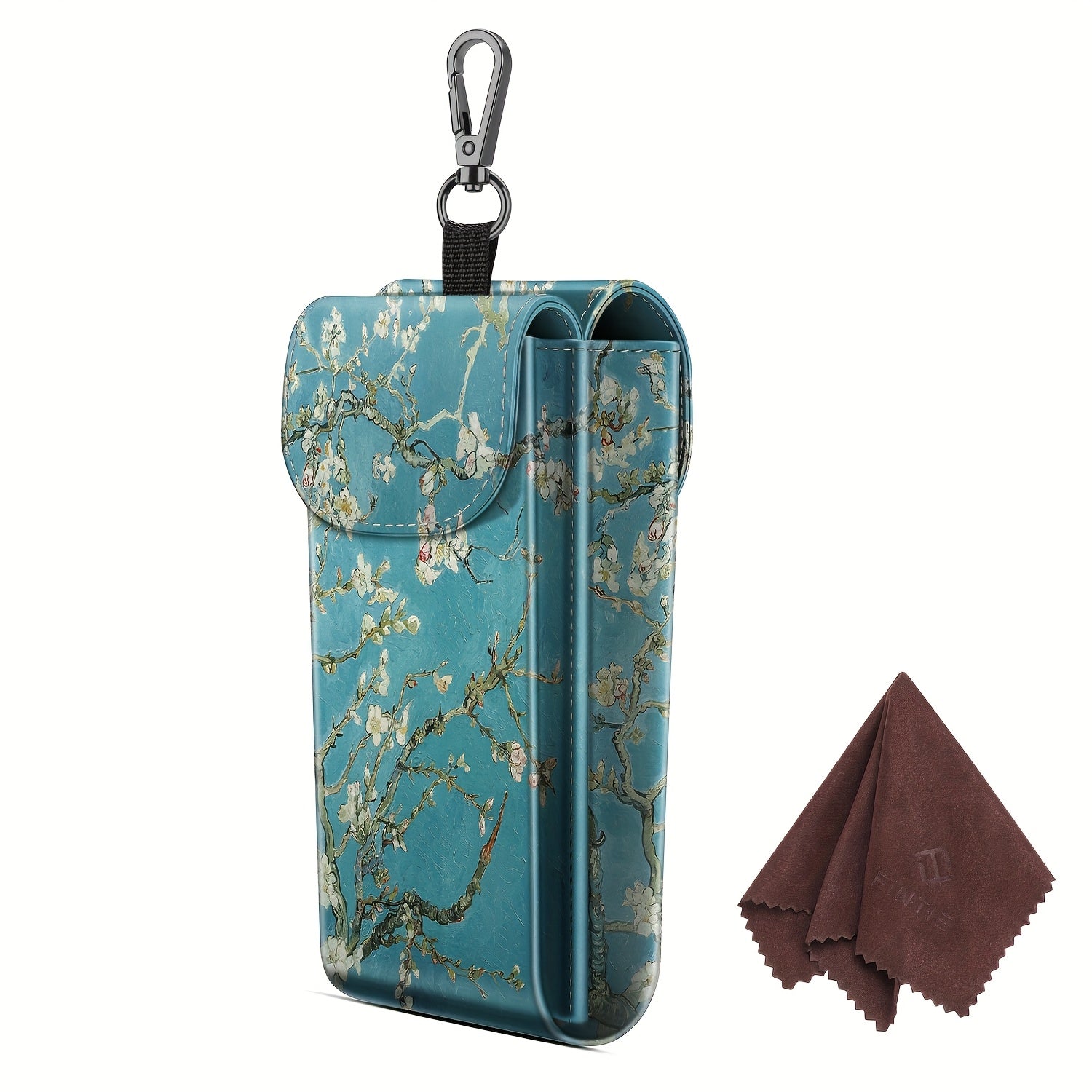 Portable Eyeglass Case Made of Vegan Faux Leather, Featuring a Double Design And a Carabiner Hook, Ideal for Protecting Glasses from Scratches