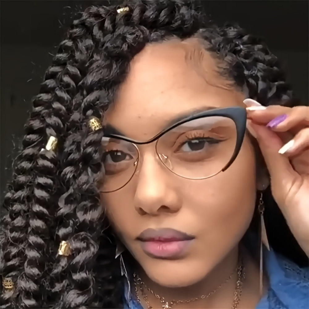 Cat Eye Blue Light Blocking Glasses Women Retro Punk Style Luxurious Metal Frame Anti Blue Light Ladies Fashion Eyewear for Party Daily Wear Silver Black