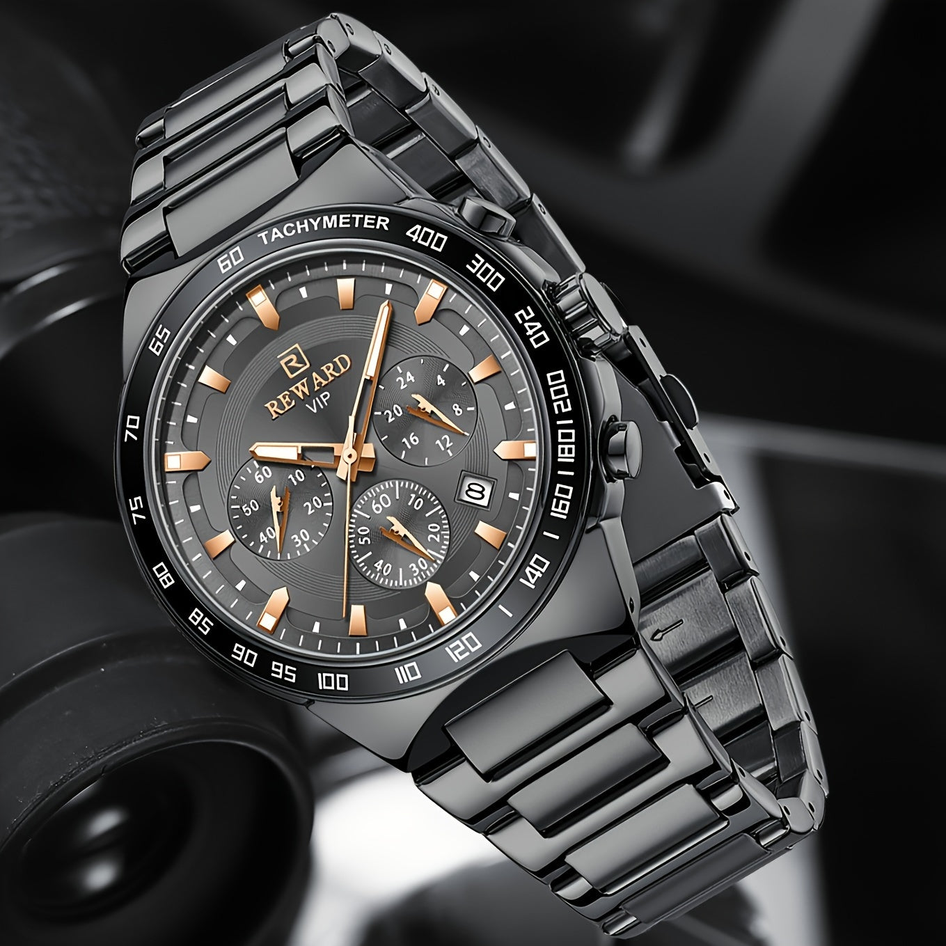 Reward REWARD VIP Black Quartz Watches For Men Sport Chronograph Luminous Wrist Watches Stainless Steel Wristwatch