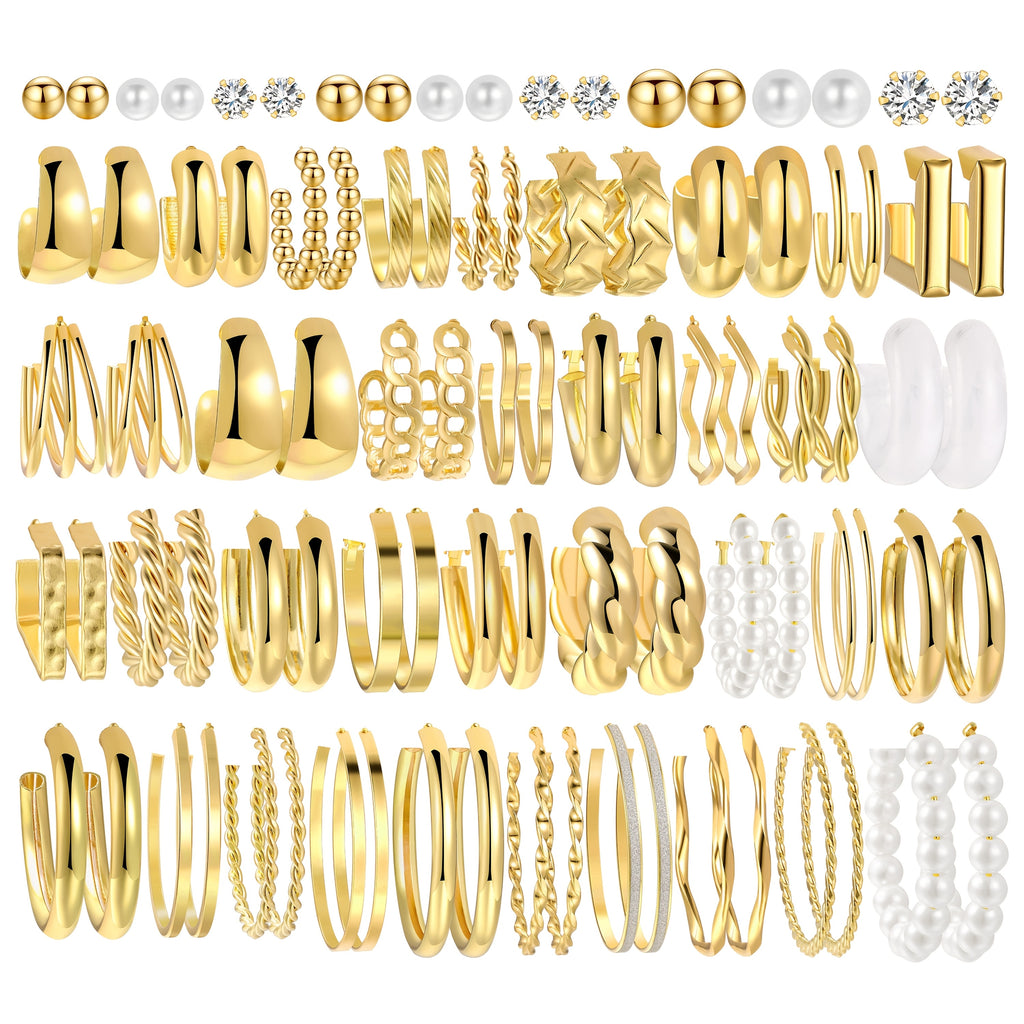 90pcs Vintage Simple Faux Imitation Pearl Geometric Heart Butterfly Stars Twisted Wide Face Hoop Earrings Set Multiple Styles, Women's Autumn And Winter Daily Match Attend A Party Vacation Dating Perfect
