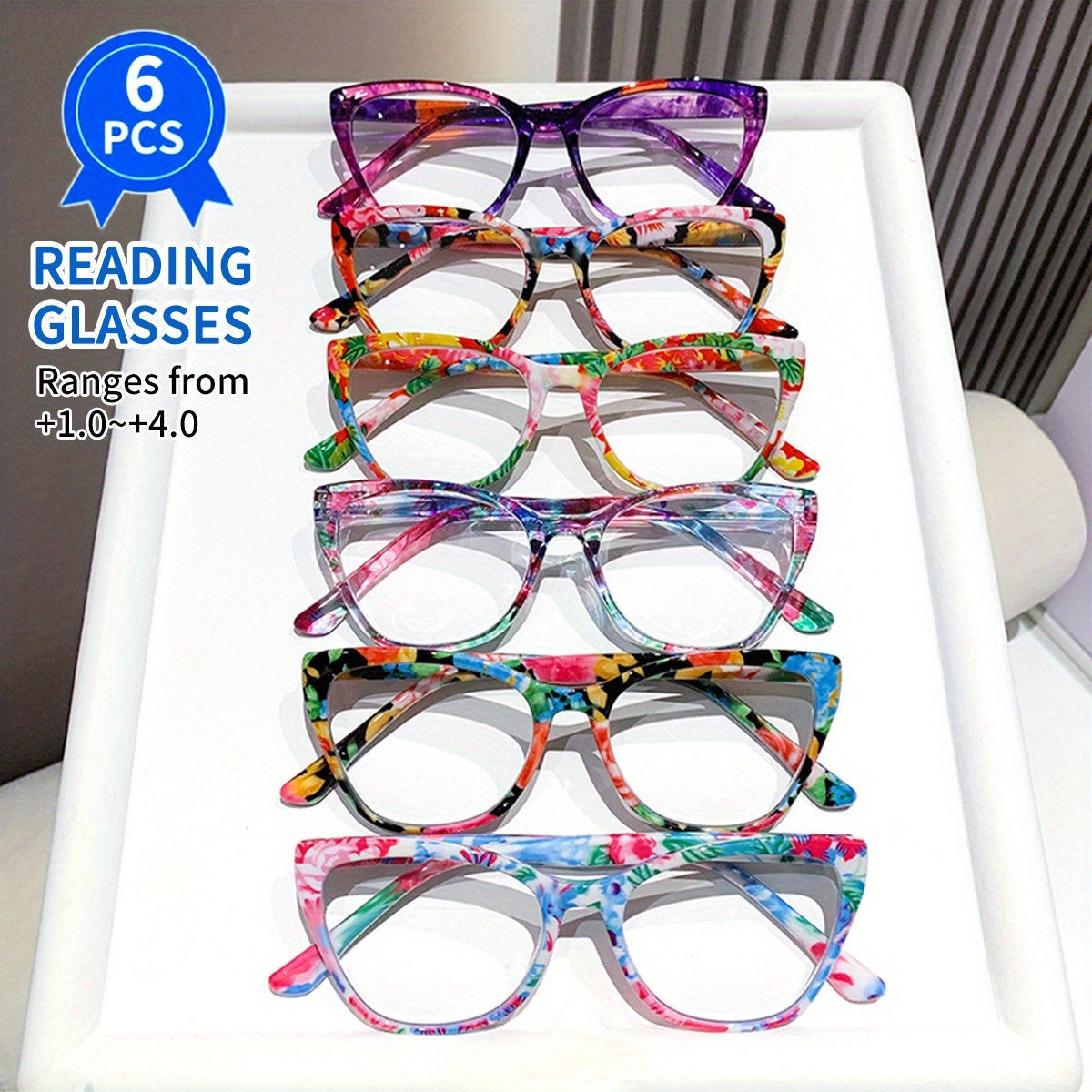 Anti-Blue Light Reading Glasses 6-Pack for Men & Women — Computer Screen Glasses, Spring Hinge, Farsighted Readers for Office, TV & Phone, Strengths +0 to +4.0