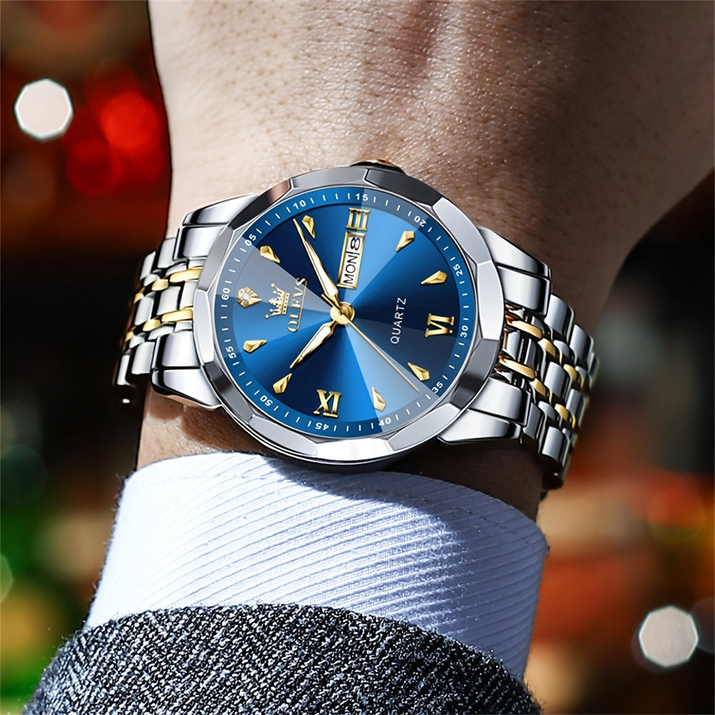 OLEVS Men's Watches Multifunction Stainless Steel Sport Luxury Date Quartz Male Watch Wrist Watches for Man White/Gray/Blue