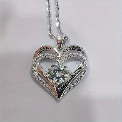 Moissanite Necklace 925 Sterling Silver 1 Carat Heart Shaped Pendant for Women Diamond Alternative Sparkling Jewelry Birthday Anniversary Party Gift