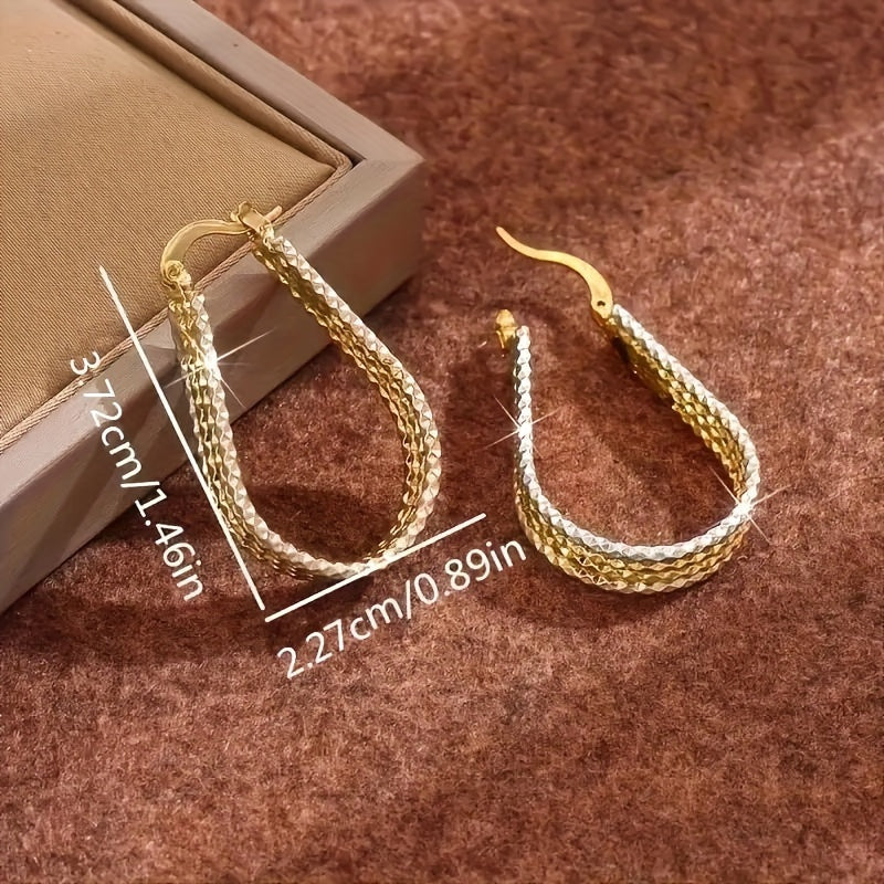 [Golden Copper Earrings] Fashionable and Shiny Water Droplet Ripple Hoop Earrings, Golden Copper Earrings, Elegant and Minimalist Style Women's Oval Earrings
