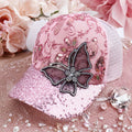 Women's Baseball Hat Mesh With Air Permeable Shade Hat, Butterfly Embroidery Sequin Trend Hat, Women's Dot Diamond Cap, Street Casual Fashion Hat