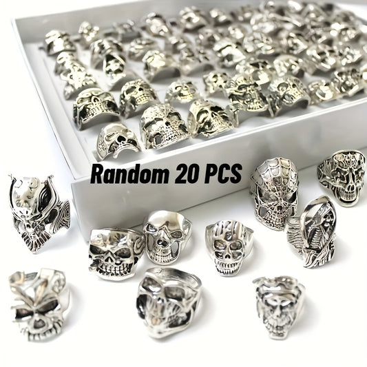 Fashion Punk Style Spider Skull Poker Design Ring Set Perfect for Men's Everyday Streetwear, Music Festivals, Halloween, And Christmas Gifts (Random Selection Of 20pcs)