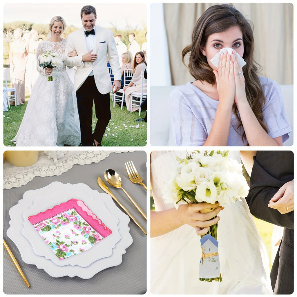 60pcs Floral Handkerchiefs for Women, 11'' Soft Hankies, Embroidered Elegant White Lace Trimmed Handkerchief Gift, for Weddings, Crafts, Everyday Use - Gift for Women, Mothers, Grandmothers