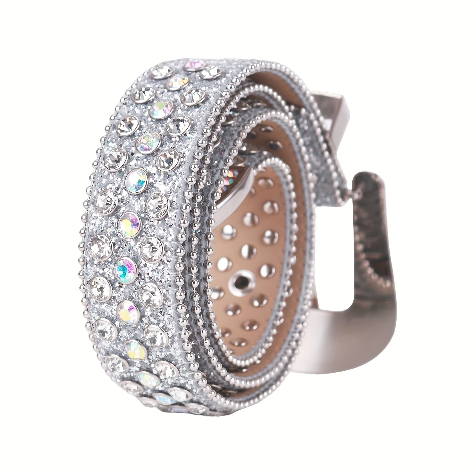 Silvery Sparkle Rhinestone Belts Women'S Luxury Bling Bling Carved Buckle Belt Punk Cowgirl Cowboy Crystal Studded Belts for Jeans