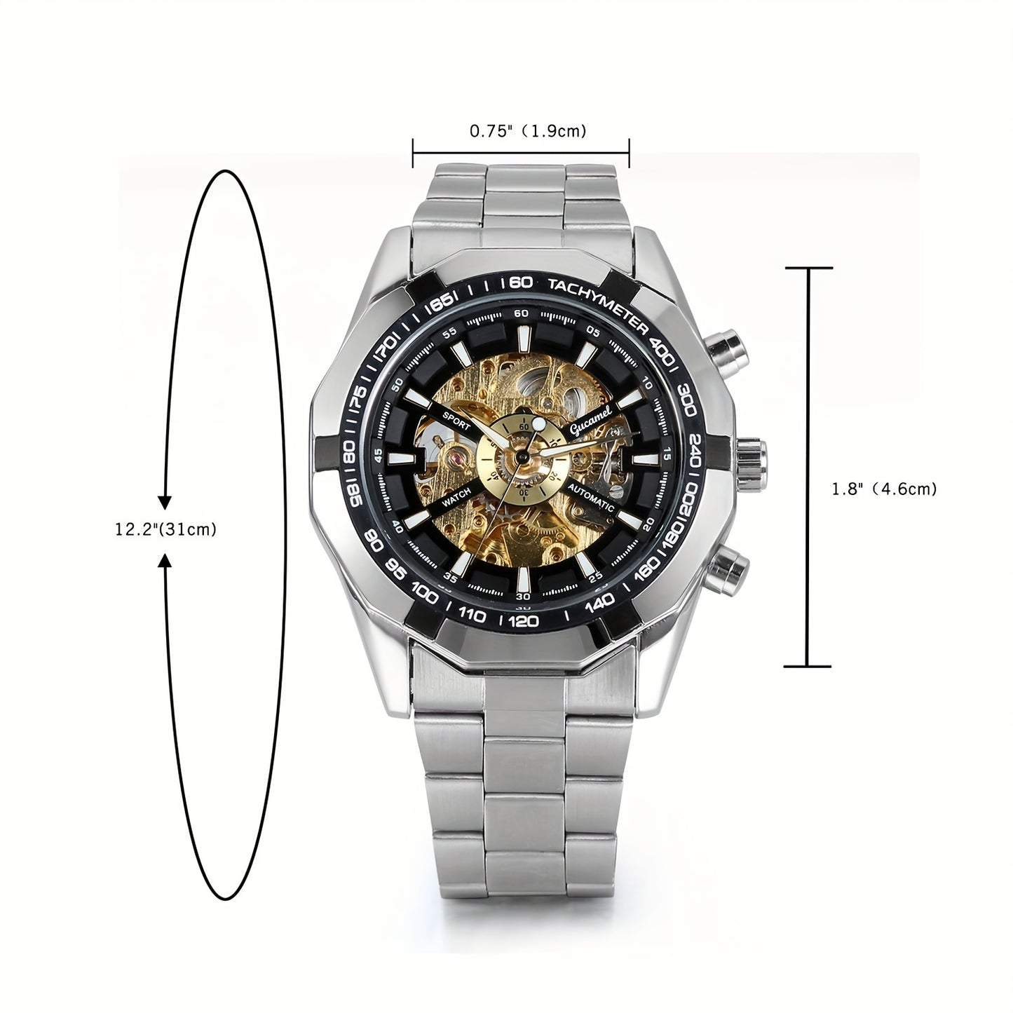 Men's Automatic Skeleton Watch | Self-Winding Mechanical Wristwatch with Open Heart Dial & Stainless Steel Band, No Battery Luxury Dress Watch in Silver, Gold & Blue