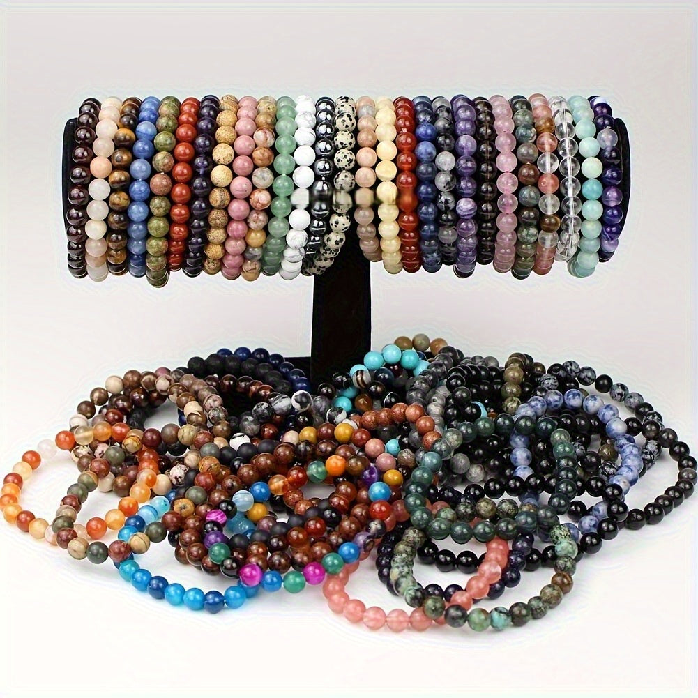 20pcs Colorful Natural Stone Bracelet Women Men, Random Color Matching Colorful Natural Stone Beads Bracelet Suit Elastic Wristband Handmade Jewelry Decoration