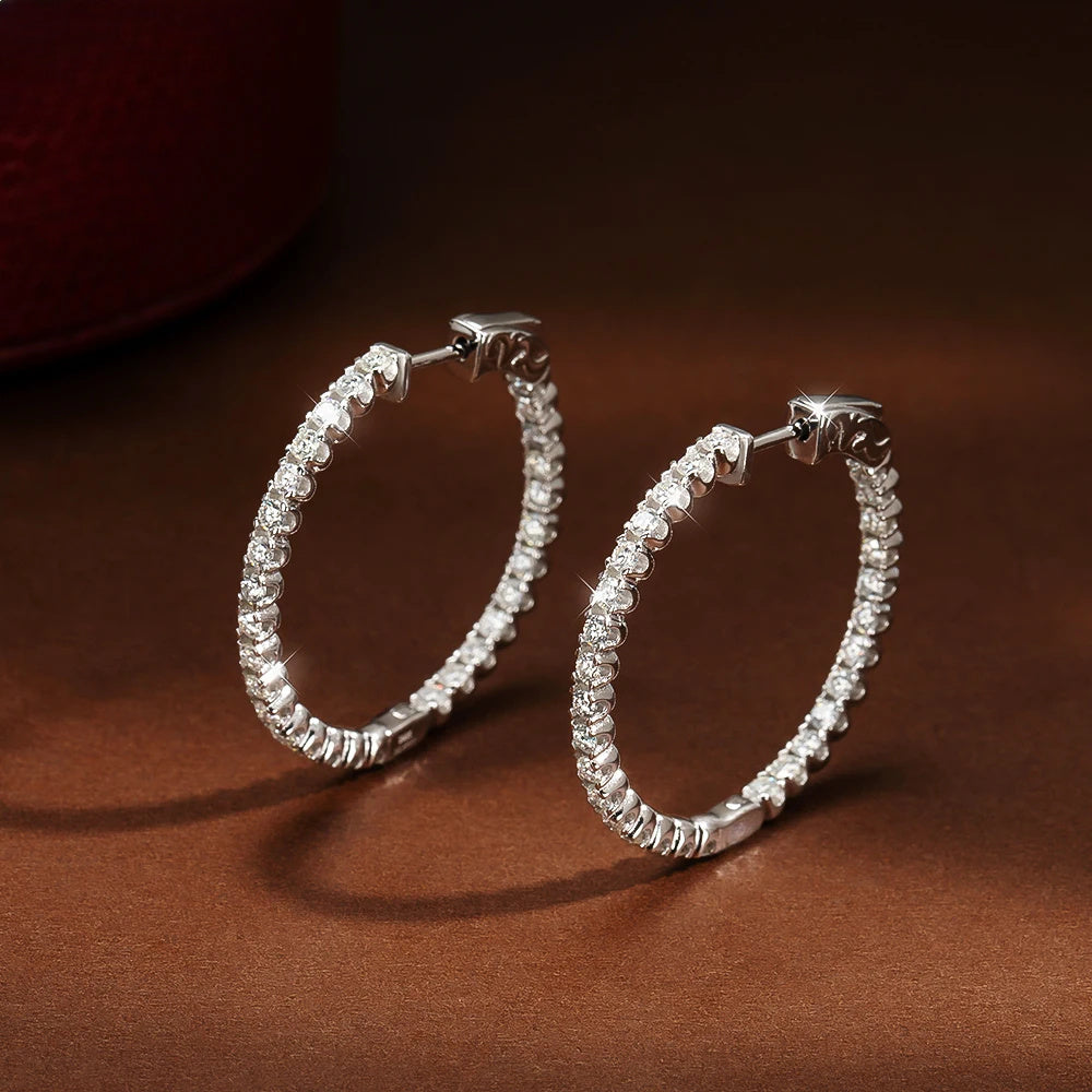 [Elegant Moissanite Earrings] Elegant Moissanite Hoop Earrings| 925 Silver, 2.2g Silver Weight, Anniversary Gift, Holiday Present, Total Weight Of The Product (6.48g)