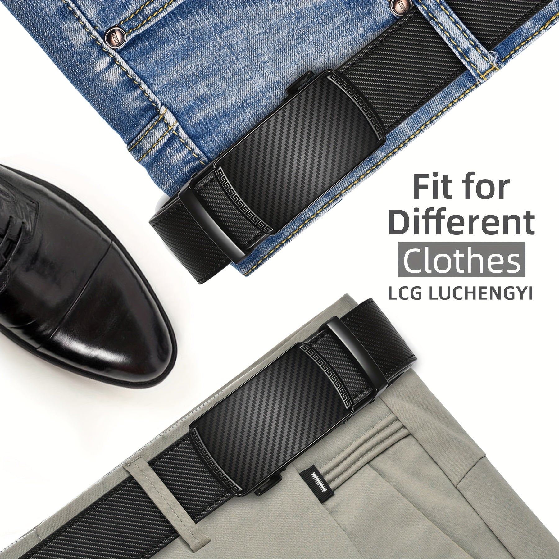 Men's Leather Belt, Slide Ratchet Belt with Premium Leather, Ratchet Dress Belt with Automatic Click Buckle, Gift for Husband