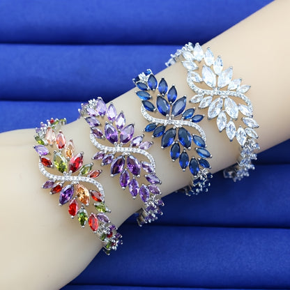Cubic Zirconia Bracelet for Women – Colorful Retro Design Bangle, Elegant Stackable Wrist Jewelry for Wedding, Valentine's Day & Everyday Gift