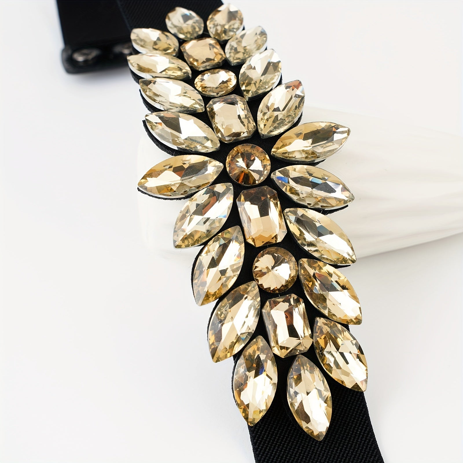 Ladies Fashion Shiny Big Bead Glass Synthetic Gem Exaggerated Gorgeous Style Dinner Stretch Belt