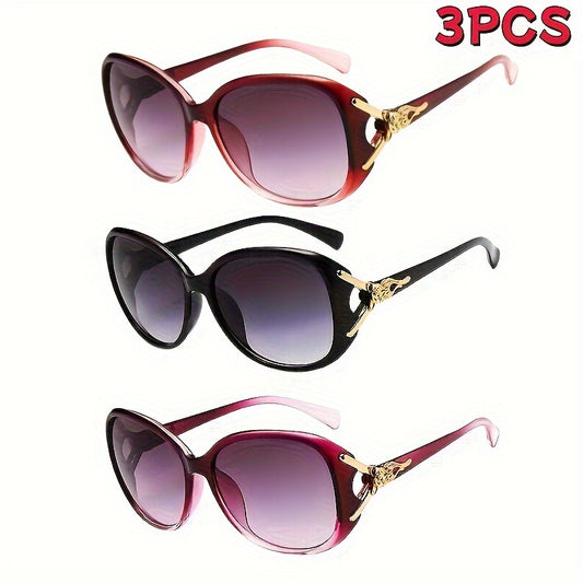 Paleshy 3 Pairs Of Women's Glasses, Fashion Over-sized Sunglasses, Women's Blackout Glasses, Anti-glare Sunglasses, Christmas Halloween Costume Matching Props