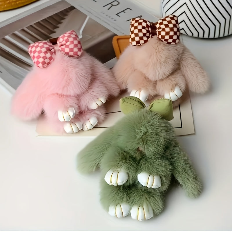 4pcs Christmas Gift Bunny Keychain - Soft Fluffy Pastel Keyrings, Cute Rabbit Plush Pendant Bag Charm for Women, Valentine's Gift,, Everyday Carry - Bunny Accessories, Mother Gift Item, Whimsical Accessory, Soft Texture, Present, Cartoon Accessory