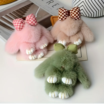 Bunny Keychain Set 4 Pack | Soft Fluffy Plush Rabbit Pendant Bag Charm in Pastel Colors – Cute Gift for Women, Valentine's Day, Mother's Day & Christmas