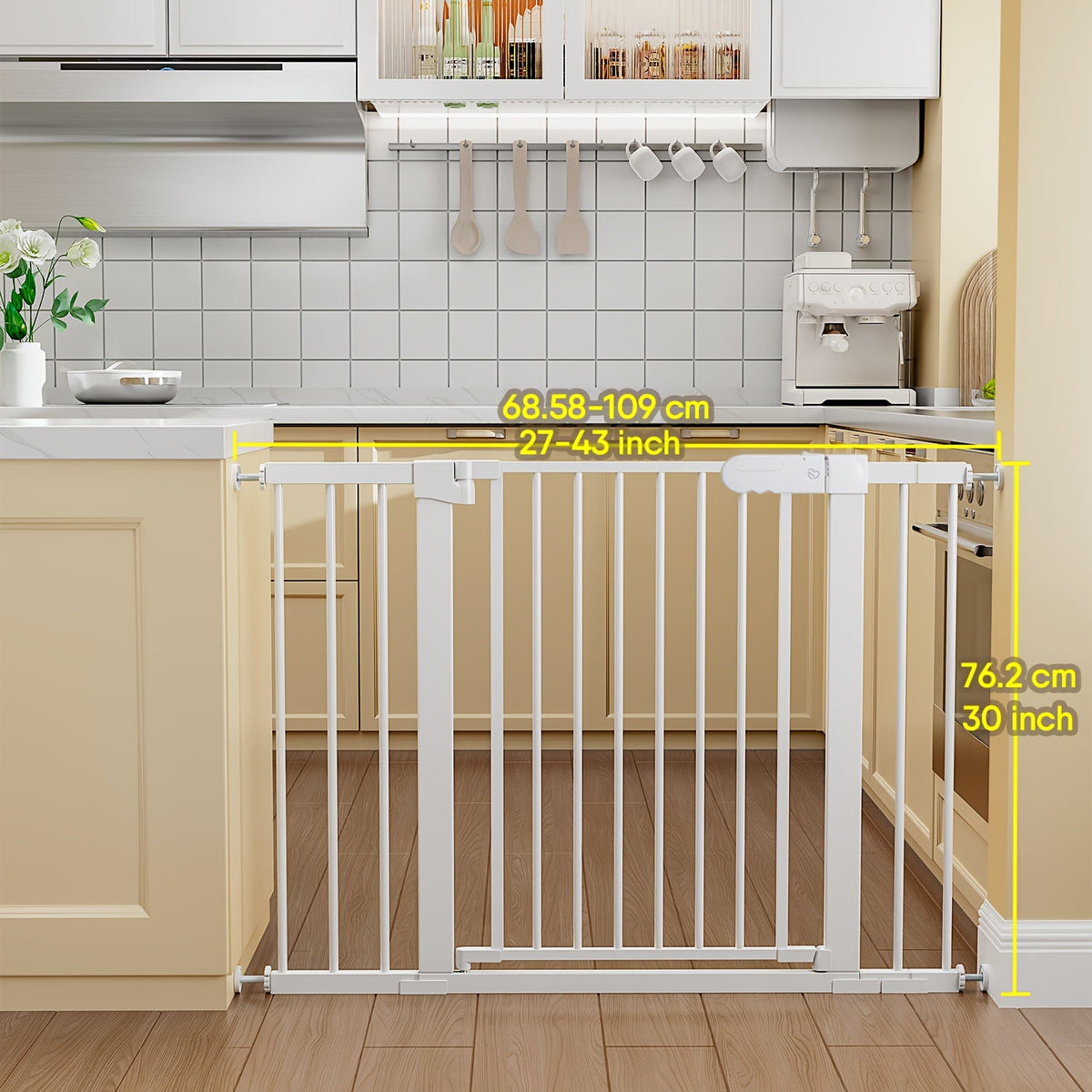Adjustable Metal Gate - 27-43 Inch Width - Adjustable-width metal barrier in black or white – view 2