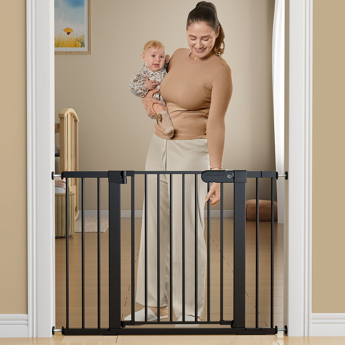 Adjustable Metal Gate - 27-43 Inch Width - Adjustable-width metal barrier in black or white – view 3
