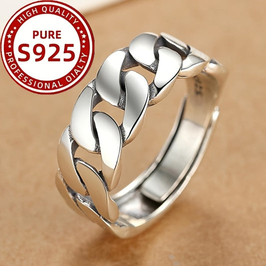 Adjustable Ring for Women - 925 Silver Cuban Link, Adjustable Band - 925 silver detail