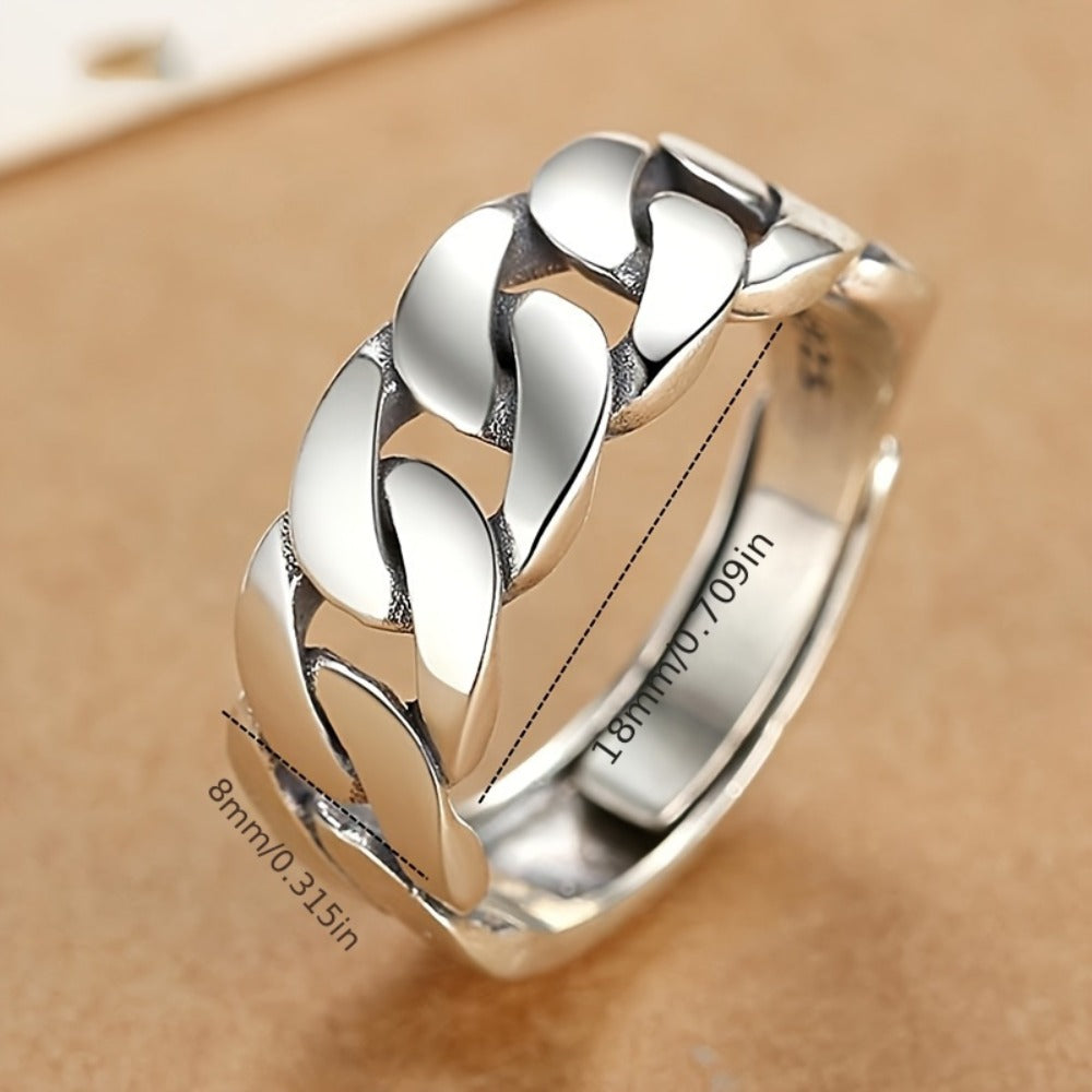 Adjustable Ring for Women - 925 Silver Cuban Link, Adjustable Band - size chart 709in 8mm/0.315in
