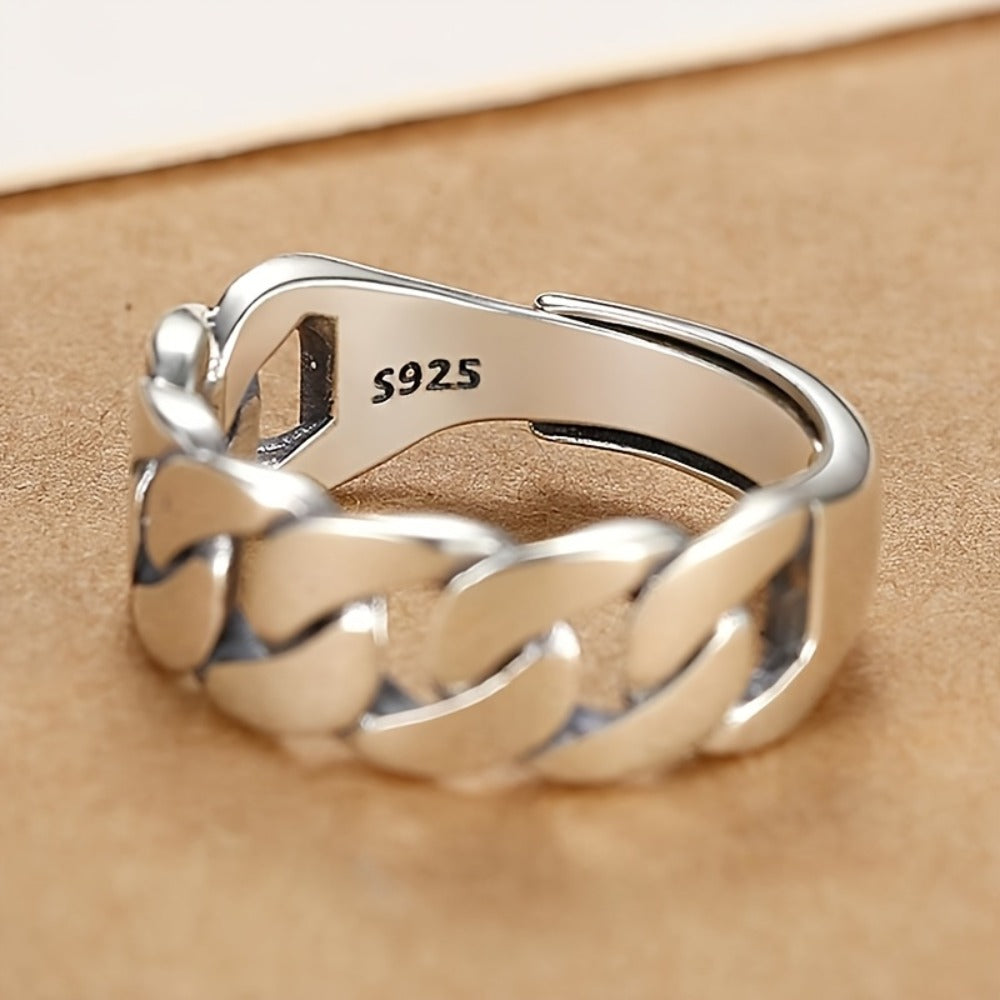 Adjustable Ring for Women - 925 Silver Cuban Link, Adjustable Band - 925 silver detail