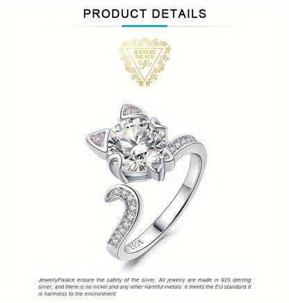 Adjustable Ring - Cat 925 Sterling Silver Love Cat with 3ct Round Cut Zirconia - Elegant - product detail view 11