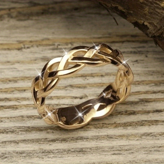 Adjustable Ring for Women - Gold-Tone Woven Band, Openwork Chain Design - main product view