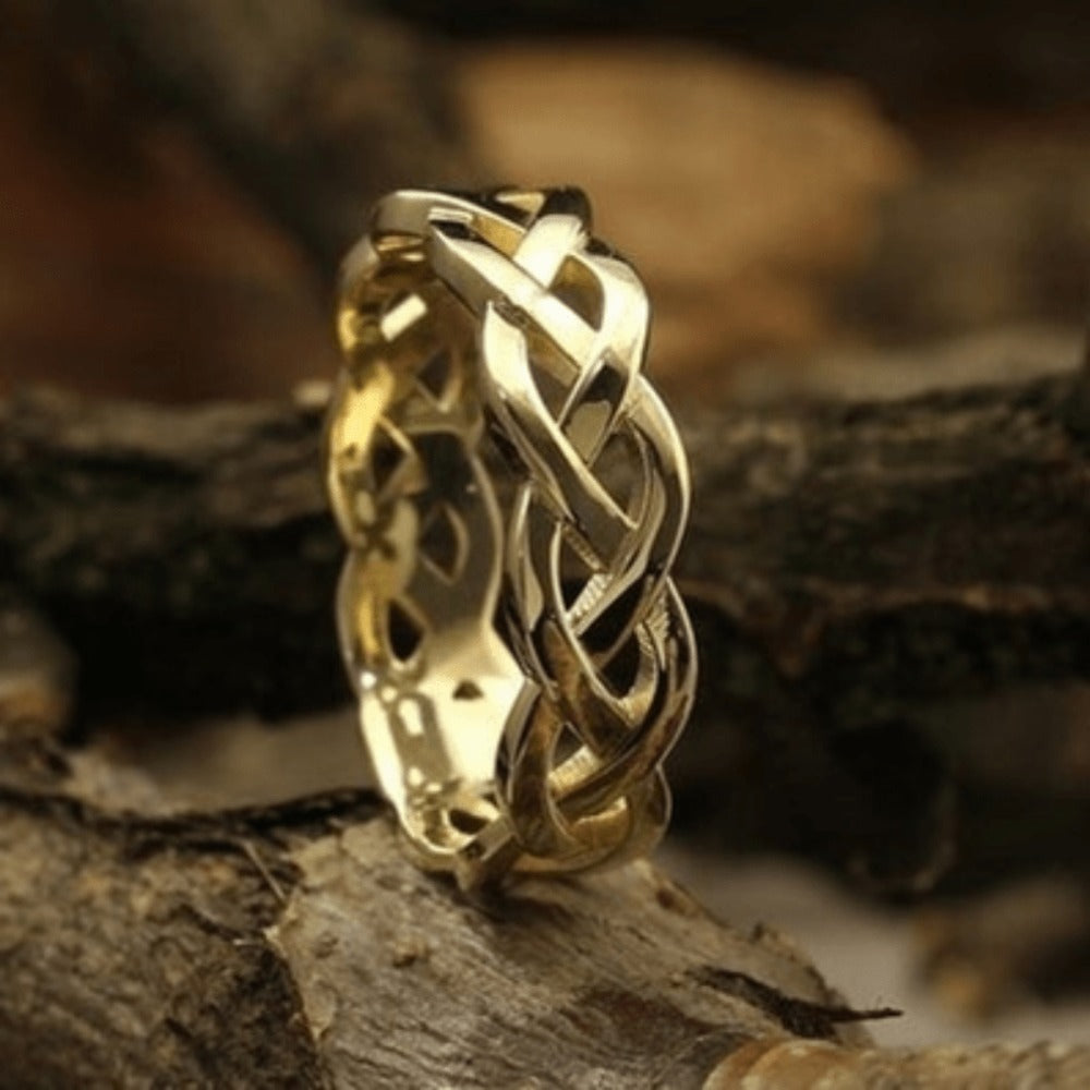 Adjustable Ring for Women - Gold-Tone Woven Band, Openwork Chain Design - product detail view 4