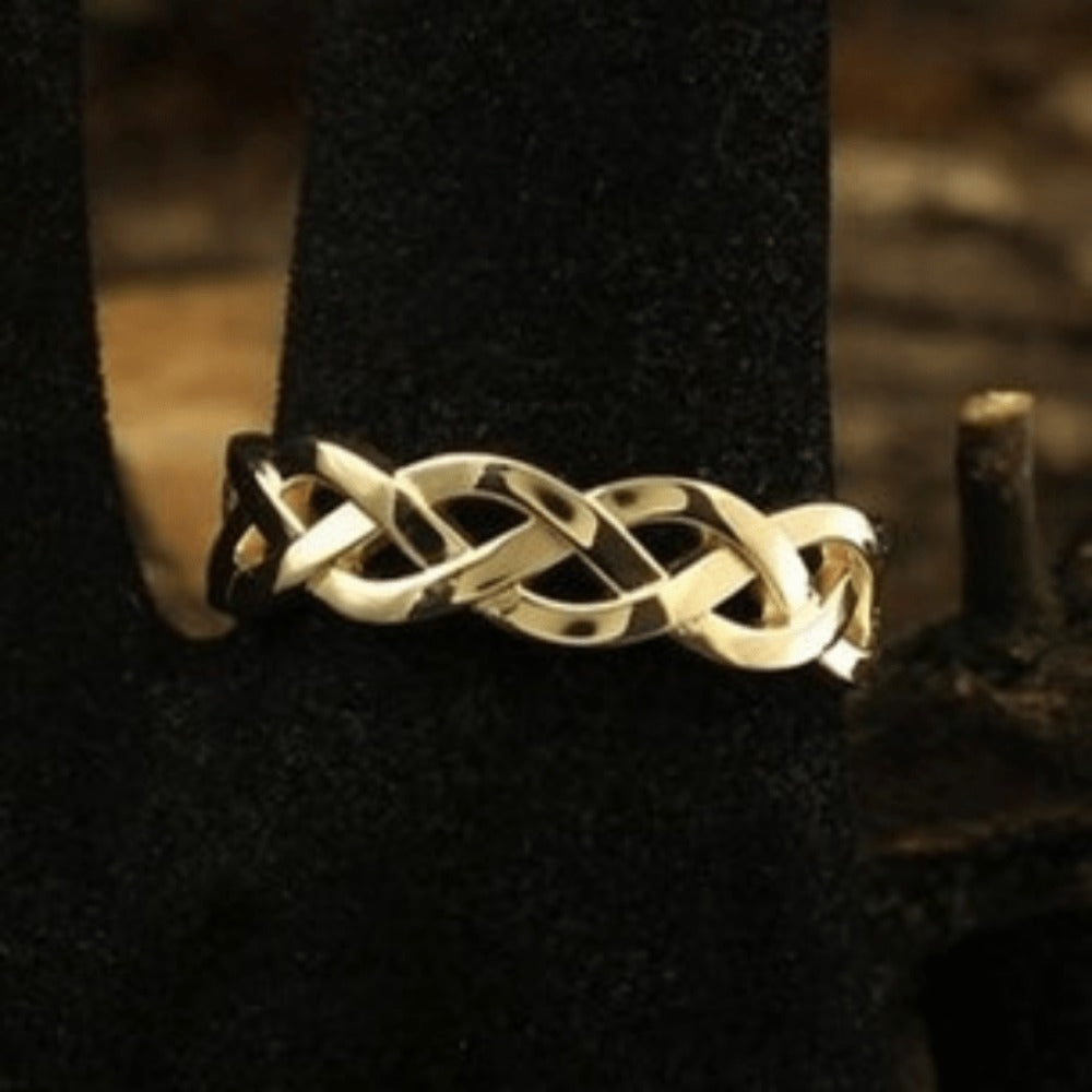 Adjustable Ring for Women - Gold-Tone Woven Band, Openwork Chain Design - product detail view 6
