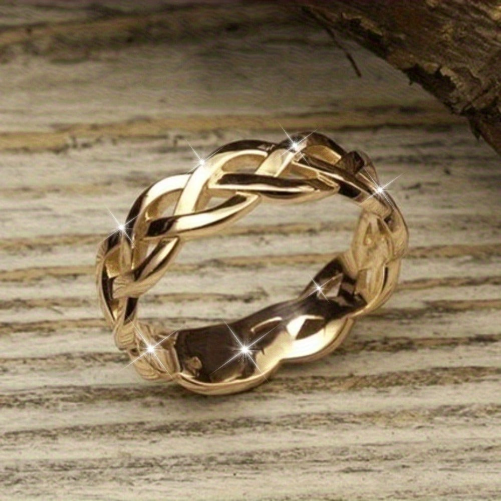 Adjustable Ring for Women - Gold-Tone Woven Band, Openwork Chain Design - product detail view 8