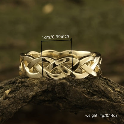 Adjustable Ring for Women - Gold-Tone Woven Band, Openwork Chain Design - size chart 1cm/0.39inch weight: 4g/0.14oz