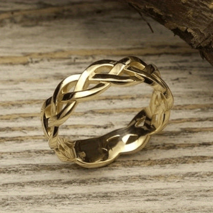 Adjustable Ring for Women - Gold-Tone Woven Band, Openwork Chain Design - product detail view 12